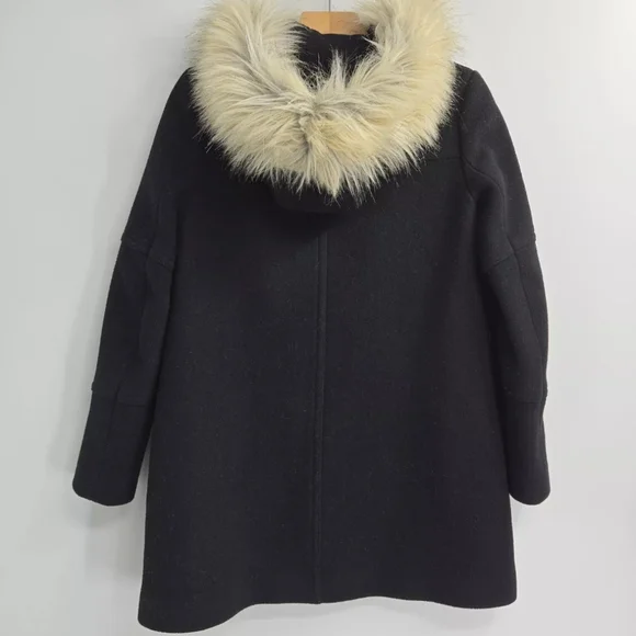 J Crew Chateau Black Wool Stadium Cloth Parka Fur Hood Coat‎ - Picture 10 of 16